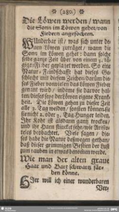 Die Löwen werden, wann die Sonn im Löwen gehet, von Fiebern angefochten