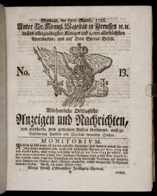 No. 13. Montags, den 29ten Martii, 1756.