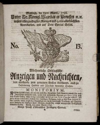 No. 13. Montags, den 29ten Martii, 1756.