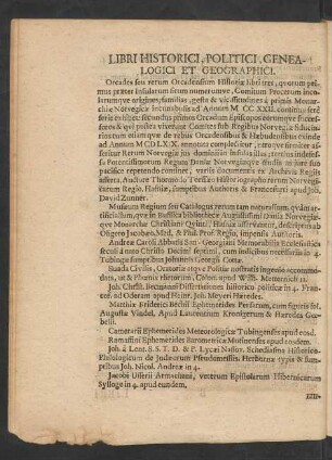 Libri Historici, Politici, Genealogici Et Geographici.
