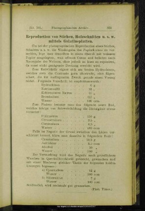 Reproduction von Stichen, Holzschnitten u. s. w. mittels Gelatineplatten