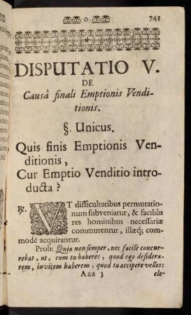 741-742, Disputatio V. De Causa finali Rmptionis Venditionis.