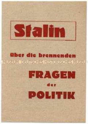 Flugschrift mit dem Wortlaut eines Interviews von Stalin mit der Zeitung "Sunday Times"