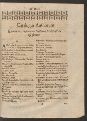 Catalogus Authorum, Quibus in conficienda Historia Ecclesiastica usi sumus.