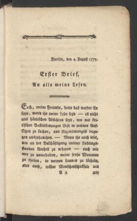 Erster Brief. An alle meine Leser