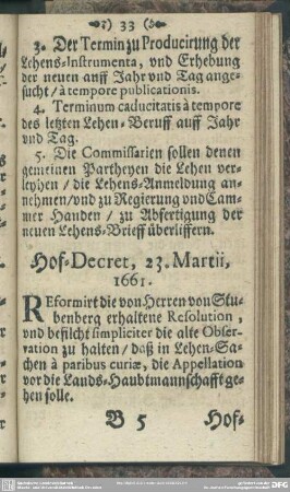 Hof-Decret, 23. Martii, 1661