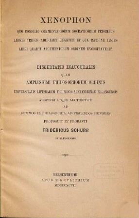 Xenophon quo consilio commentariorum prioribus libris tribus adiecerit quartum et qua ratione ipsius libri quarti argumentorum ordinem excogitaverit