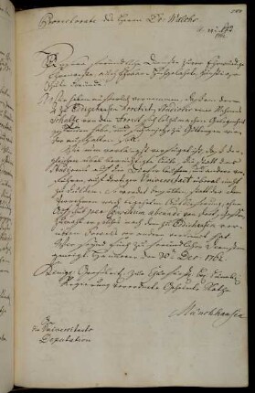 Verhängung des Consilium Abeundi für den aus dem Arrest in Eddigehausen geflohenen Studierenden Schultze.
