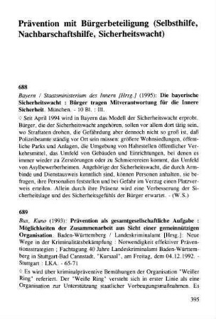 395-399, Prävention mit Bürgerbeteiligung (Selbsthilfe, Nachbarschaftshilfe, Sicherheitswacht u.a.)