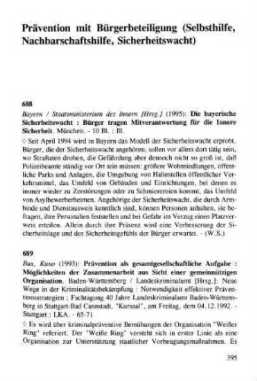 395-399, Prävention mit Bürgerbeteiligung (Selbsthilfe, Nachbarschaftshilfe, Sicherheitswacht u.a.)