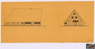 Insel Stade ([Landkreis Stade]), ehemals Huttfleth ([Landkreis Jork]): Museumshaus. Haupthaus (Seiten-Ansicht, Giebel-Ansicht)