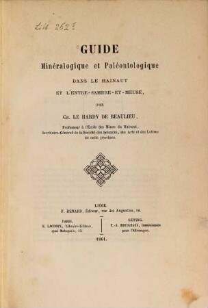 Guide minéralogique et paléontologique dans le Hainaut et l'Entre-Sambre-et-Meuse