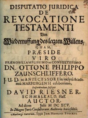 Disp. iur. de revocatione testamenti