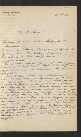 Brief von B. Pick, Gotha : 29.08.1898