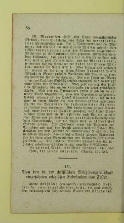 IV. Von den in der christlichen Religionsgesellschaft eingeführten religiösen Gebräuchen und Festen
