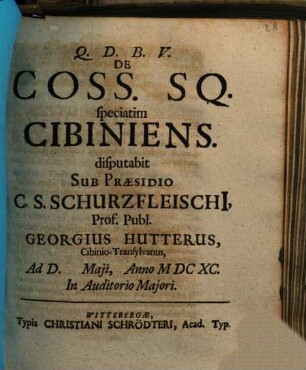 De Coss. SQ. speciatim Cibiniens.
