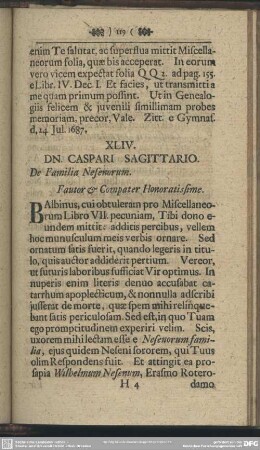 XLIV. DN. CASPARI SAGITTARIO. De Familia Nesenorum