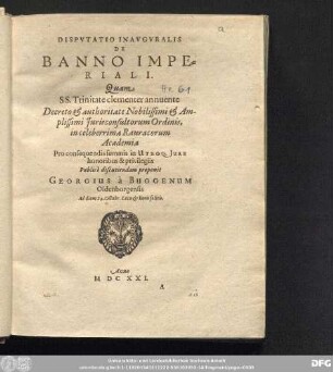 Disputatio Inauguralis De Banno Imperiali