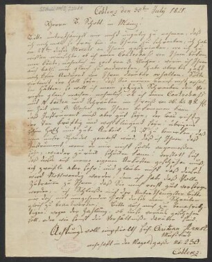 Brief an B. Schott's Söhne : 30.07.1821