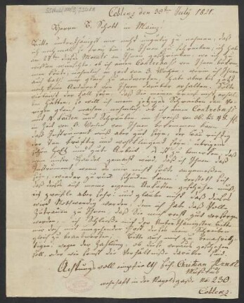 Brief an B. Schott's Söhne : 30.07.1821