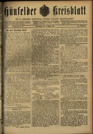 Erste Ausgabe vom Samstag, den 03. August 1918.