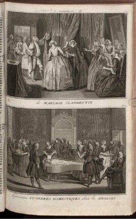 Planche. III. : N. 1. Le Mariage Clandestin ; N. 2. Ceremonies Funebres Domestiques chez les Anglois