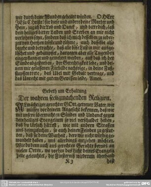 Gebeth um Erhaltung Der wahren seeligmachenden Religion
