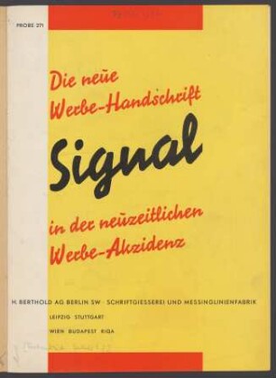 Signal : die neue Werbe-Handschrift in der neuzeitlichen Werbe-Akzidenz