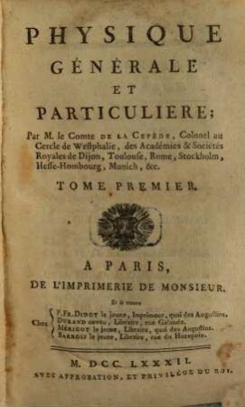Physique Générale Et Particuliere, 1