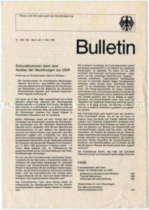 Bulletin der Bundesregierung zum Kulturabkommen mit der DDR