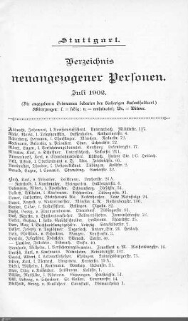 Verzeichnis neuangezogener Personen: Juli 1902