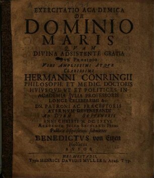 Exercitatio academica de dominio maris
