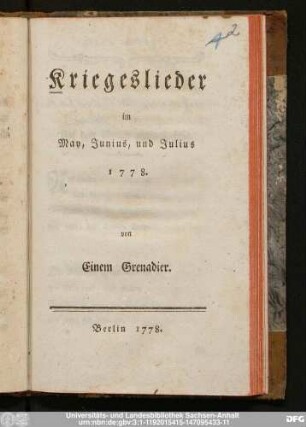 Kriegeslieder im May, Junius und Julius 1778.