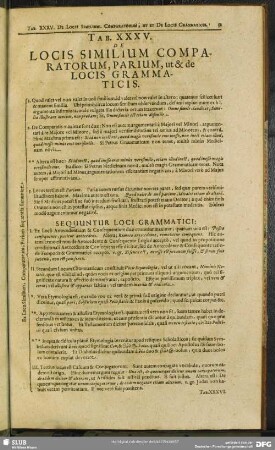 Tab. XXXV. De Locis Similium Comparatorum, Parium, ut & de Locis Grammaticis