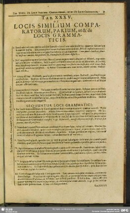Tab. XXXV. De Locis Similium Comparatorum, Parium, ut & de Locis Grammaticis