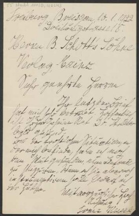 Brief an B. Schott's Söhne : 10.01.1922