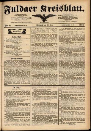 Erste Ausgabe vom Mittwoch, den 22. Juli 1903.