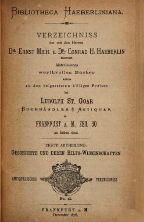 Antiquarisches Verzeichniss. 41. 1876