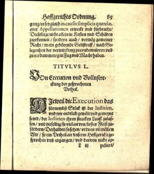 Titvlvs L. VOn Erecution vnd Vollnstreckung der gesprochenen Vrtheil.