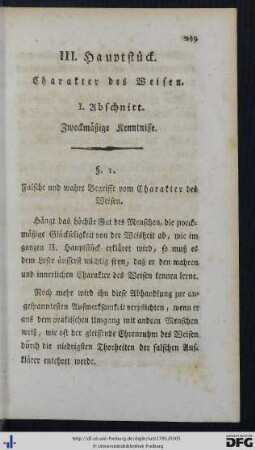 III. Hauptstück. Charakter des Weisen.