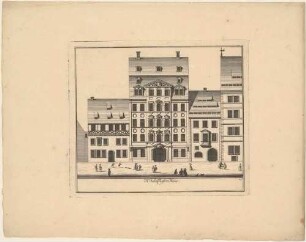 Schellhafers Haus in Leipzig, Fassade mit Staffage, Blatt 15 aus einer Reihe Leipziger Wohnhäuser und Palais’