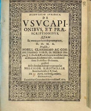Disp. iur. de usucapionibus et praescriptionibus