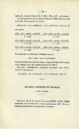 Quelques propriétés du triangle.