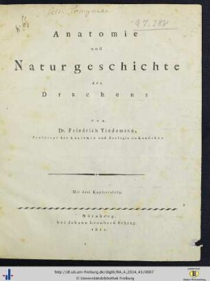 Anatomie und Naturgeschichte des Drachens : mit 3 Kupfertafeln