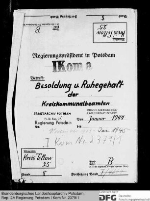 Besoldung, Ruhegehalt, Witwen- und Waisenversorgung der Kreiskommunalbeamten des Kreises Teltow
