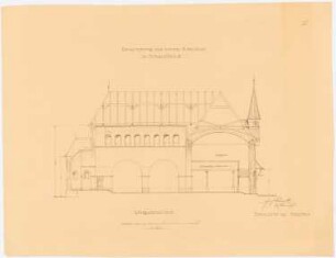 Katholische Kirche, Stralsund Denkmalpflege - Bauaufnahme: Längsschnitt 1:100