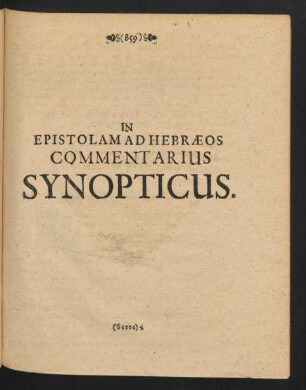 In Epistolam Ad Hebraeos Commentarius Synopticus.