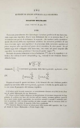 Ricerche di analisi applicata alle geometria (Cont. Vedi Vol. II pag. 375).