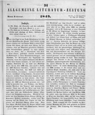 [Sammelrezension von zwei Werken zur Zoologie] (Fortsetzung von Nr. 33) Rezensiert werden: 1. Hamel, J.: Der Dodo, der Einsiedler und der erdichtete Nazarvogel. T. 7. Leipzig: Voss 1849 2. Strickland, H. E. ; Melville, A. G.: The Dodo And Its Kindred. Or The History, Affinities, And Osteology Of The Dodo, Solitaire, And Other Extinct Birds Of The Islands Mauritius, Rodriguez, and Bourbon. London: Reeve 1848