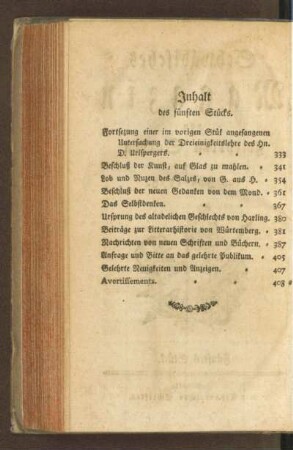 Inhalt des fünften Stückes